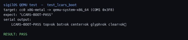 lcars_boot_banner: orange top + SIGIL in gold + tan bottom, GOP framebuffer boot splash