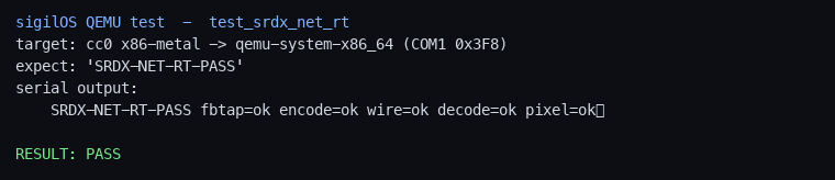 SRDX-NET-RT-PASS on x86 QEMU
