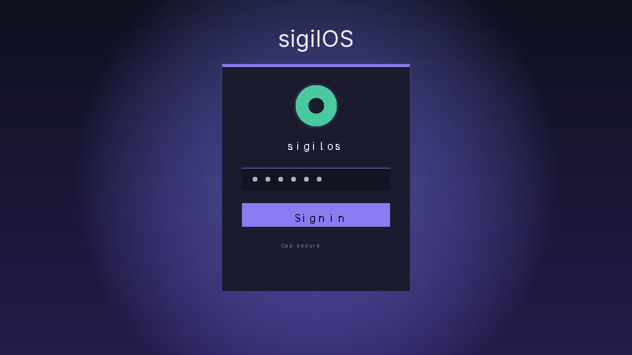 sigilOS 0.5.0 login screen on x86 OVMF GOP